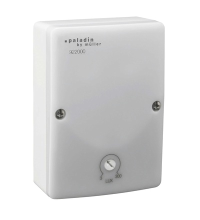 Spínač soumrakový PALADIN 922000, 3-300lux, 16A, 230V, IP54, 68x95x38mm, šedý, na povrch, ELEMAN 1008148