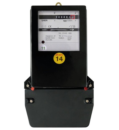 Elektroměr ET 10(60)A, 3-fáz., 1-tar., na kříž, mech. číselník, úředně ověřen (cejch.), ELEMAN 1000900