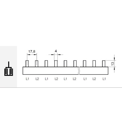 Prop. lišta S-2L-1000/16-1000 V DC, kolík (jazýček), 2pól., 80A,, ELEMAN 1000097