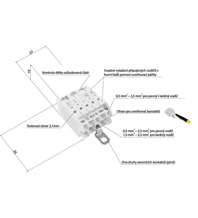 Svorkovnice SLK 5/5 E-SCHR (L-N-E-DA+DA-) pro svítidla, bezšroubová, PC, bílá /88167704, ELEMAN 1001635