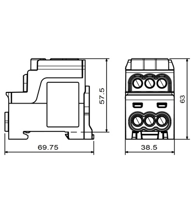 Blok pro rozdělení fází UVB 200 L G, 1pól., 200A, 1000V, šedý, na DIN, ELEMAN 1006064