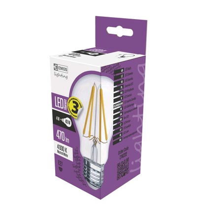 EMOS LED žárovka Filament A60 4W E27 neutrální bílá Z74222