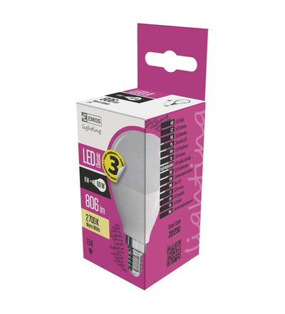 EMOS LED žárovka Classic Globe 8W E14 teplá bílá ZQ1230