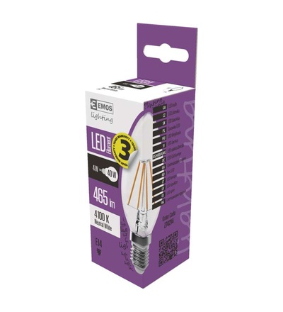 EMOS LED žárovka Filament Candle A++ 4W E14 neutrální bílá Z74214