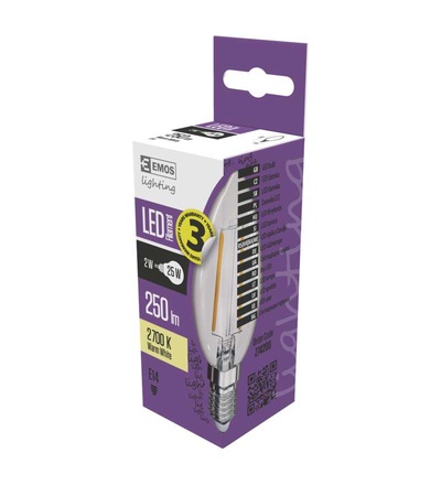 EMOS LED žárovka Filament Candle 2W E14 teplá bílá Z74200