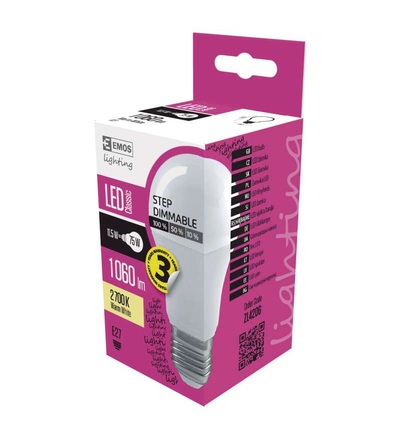 EMOS LED žárovka Classic A60 11,5W E27 teplá bílá, stmívatelná ZL4206