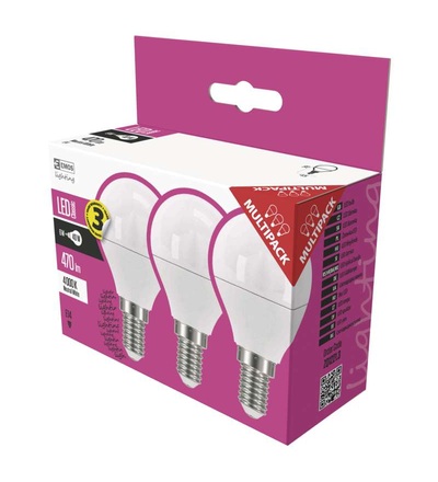 EMOS LED žárovka Classic miniglobe 6W E14 neutrální bílá, 3 ks ZQ1221.3