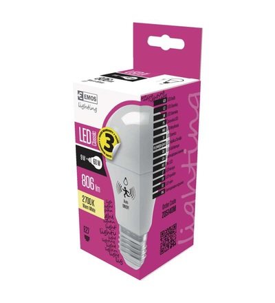 EMOS LED žárovka Classic s pohybovým senzorem A60 9W E27 teplá b. ZQ5140M