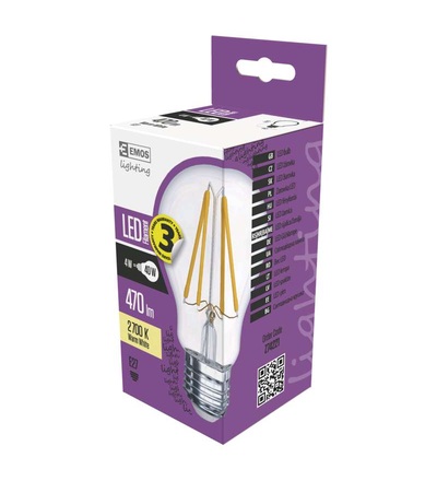 EMOS LED žárovka Filament A60 A++ 4W E27 teplá bílá Z74221