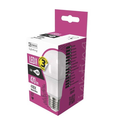 EMOS LED žárovka Classic A60 6W E27 neutrální bílá ZQ5121