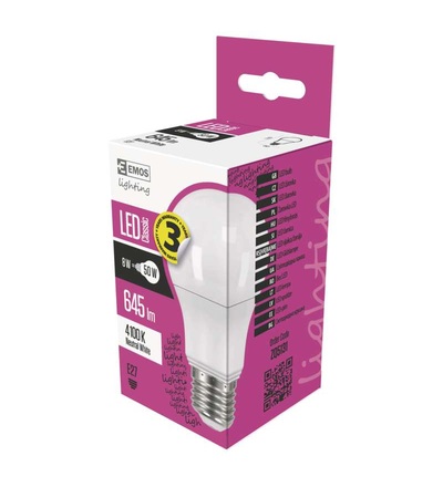 EMOS LED žárovka Classic A60 8W E27 neutrální bílá ZQ5131