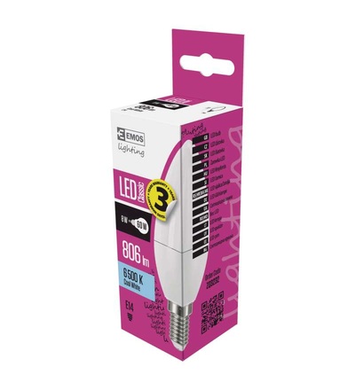 EMOS LED žárovka Classic Candle 8W E14 studená bílá ZQ3232