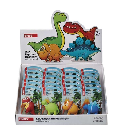 LED klíčenka – dinosauři se zvukem na LR54, 24 ks, display box P4711