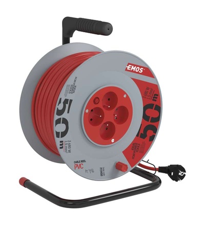 Prodlužovací kabel na bubnu 50 m / 4 zásuvky / červený / PVC / 230 V / 1,5 mm2 P19450