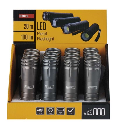 COB LED ruční kovová svítilna P4705, 100 lm, 3× AAA, 12 ks, display box P4705