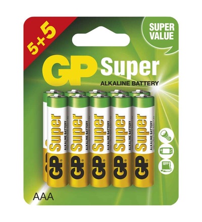 Alkalická baterie GP Super AAA (LR03), 5+5 ks, display box B1311G