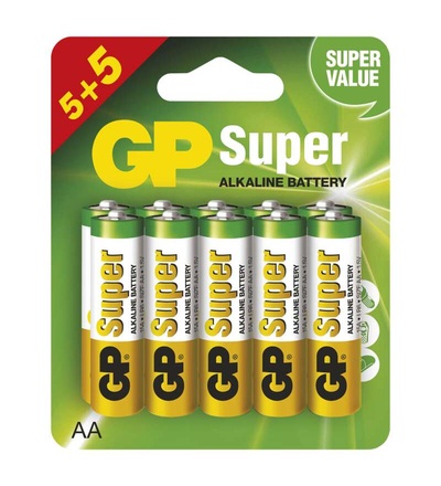 Alkalická baterie GP Super AA (LR6), 5+5 ks, display box B1321G