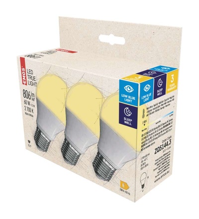 LED žárovka True Light 7,2W E27 teplá bílá, 3 ks ZQ5144.3