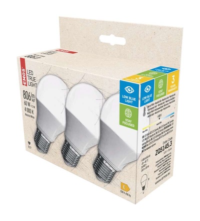 LED žárovka True Light 7,2W E27 neutrální bílá, 3 ks ZQ5145.3