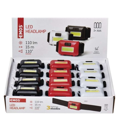 COB LED čelovka P3538, 110 lm, 3× AAA, 12 ks, display box P3538