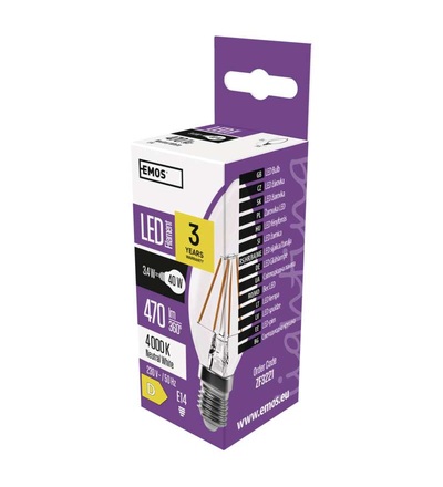 LED žárovka Filament Candle 3,4W E14 neutrální bílá ZF3221