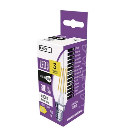 LED žárovka Filament Candle 6W E14 neutrální bílá ZF3241