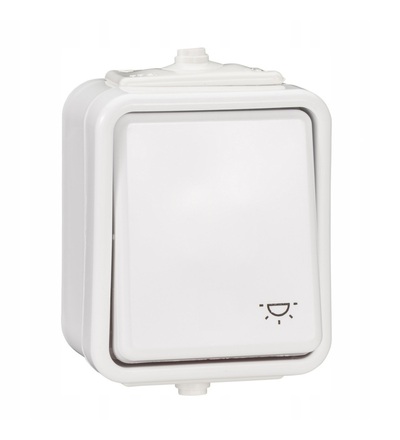 E070290 Cedar, 1-pole push-button, 10A, locator light, light symbol, white RAL 9003, Schneider Electric