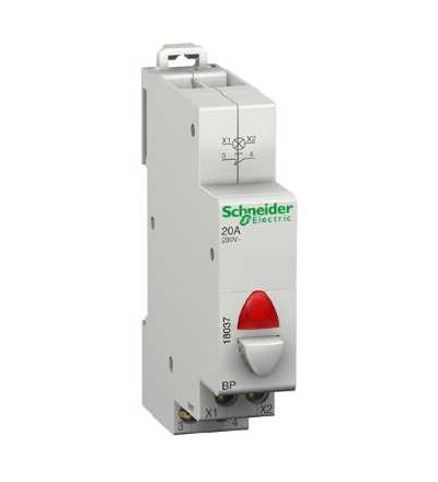18037 Modulární tlač. se signálkou BP, šedá, červená signálka, 110..230 V, 1V, Schneider Electric