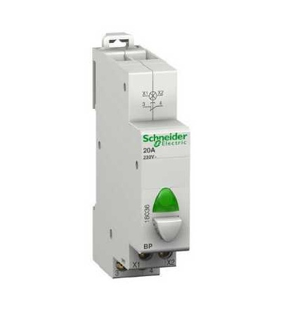 18038 Modulární tlač. se signálkou BP, šedá, zelená signálka, 12..48 V, 1Z, Schneider Electric