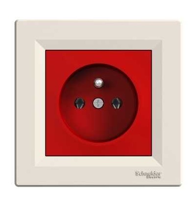 EPH2800423 Asfora, zásuvka 2p+PE, 16A, krémová/červená, Schneider Electric