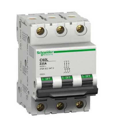 26224 Modulární jistič C60L, 3p, 25A, char. Z, Schneider Electric