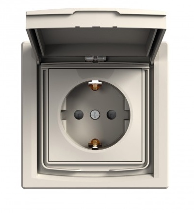 EPH3100323 Asfora, zásuvka schuko, clonky, 16A, IP44, krémová, Schneider Electric