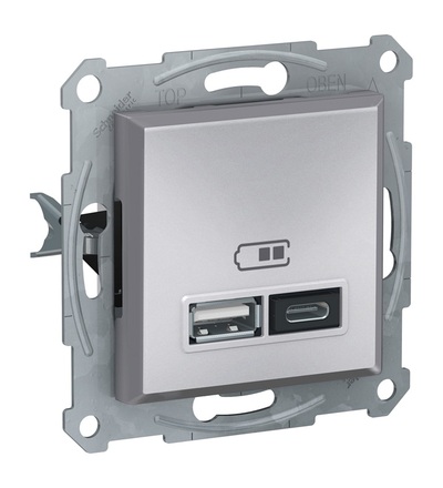 EPH2700361 2xUSB nabíjecí konektor A+C 2.4A, alu, Schneider electric