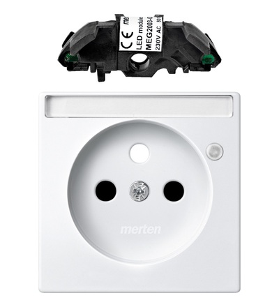 MEG2533-0319 Centr. deska s popisovým polem + signalizační LED modul pro zásuvku se zemn.kolíkem, System M, polar, Schneider Electric