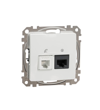 SDD111458 Datová zásuvka RJ45 kat.5e UTP + telefonní RJ11, Bílá, Schneider electric