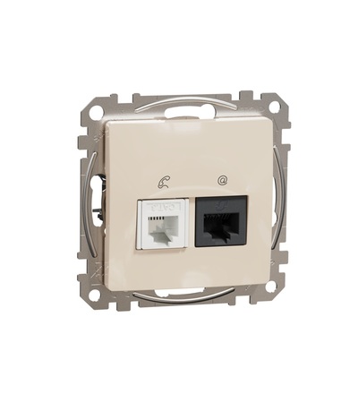 SDD112458 Datová zásuvka RJ45 kat.5e UTP + telefonní RJ11, Béžová, Schneider electric