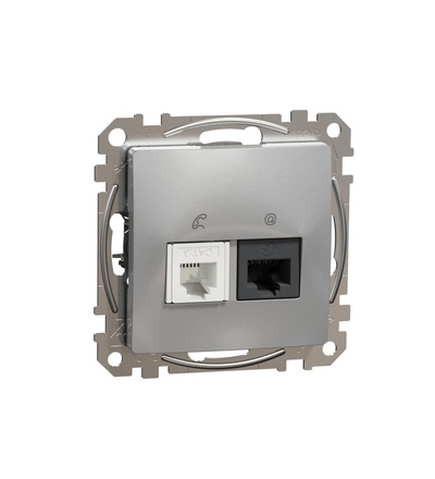 SDD113458 Datová zásuvka RJ45 kat.5e UTP + telefonní RJ11, Aluminium, Schneider electric