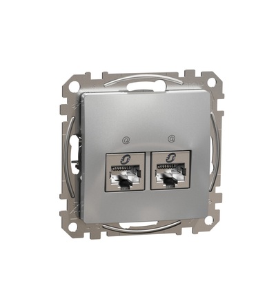 SDD113467S Datová zásuvka 2xRJ45 kat. 6A STP, Aluminium, Schneider electric