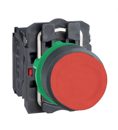 XB5AL45 Ovládač stiskací s přesahem, 1Z+1V, Rudý, Schneider Electric