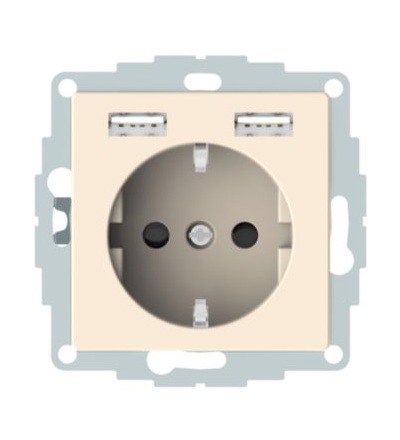 MTN2366-0344 Merten - Zásuvka 250V/16A SCHUKO + 2x USB 2.4A, System M, White Cream,Schneider Electric