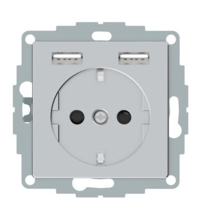 MTN2366-0460 Merten - Zásuvka 250V/16A SCHUKO + 2x USB 2.4A, System M, Aluminium,Schneider Electric