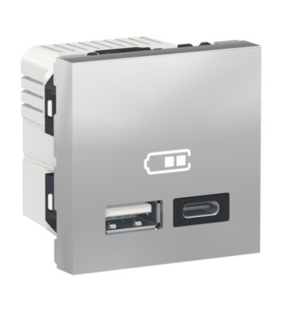 NU301830 Unica - Dvojitý nabíjecí USB konektor A+C 2.4A, 2M, Aluminium,Schneider Electric