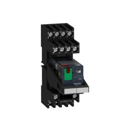 RXM4AB2P7PVM Miniaturní paticové relé + patice, 6A, 4V/Z, 230V AC, Schneider electric