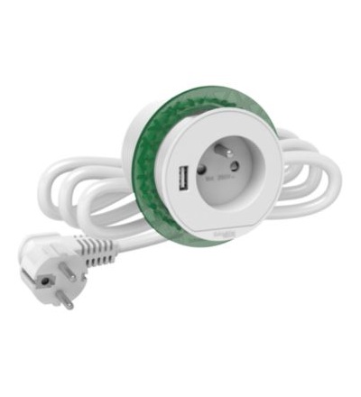 INS44006 Unica System+ - Stolní box XS se zásuvkou 250V/16A + nabíječkou USB A 3.1A, zápustný, Bílá,Schneider Electric