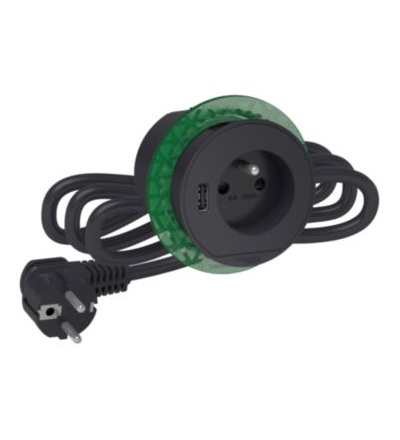 INS44007 Unica System+ - Stolní box XS se zásuvkou 250V/16A + nabíječkou USB A 3.1A, zápustný, Antracit,Schneider Electric