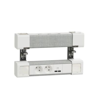 INS44402 Unica System+ - Stolní modul L 4x zásuvka 250V/16A + 2x USB A+C, Bílá/Šedá,Schneider Electric