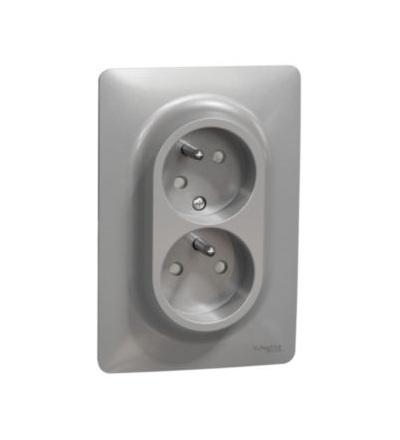NU206530 Unica - Dvojzásuvka pootočená 16A 230V, Aluminium,Schneider Electric