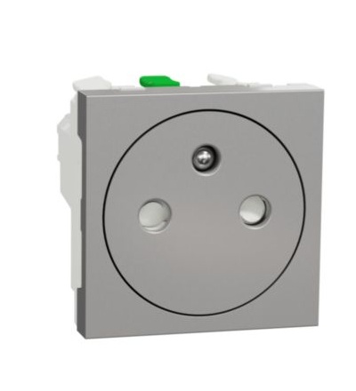 NU305230E Unica - Zásuvka skrytá 250V/16A 2P+E, clonky, bezšroubová, Aluminium,Schneider Electric