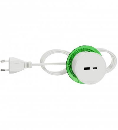INS44008 Unica System+ - Stolní box XS s nabíječkou USB A/C 3.1A, zápustný, Bílá,Schneider Electric