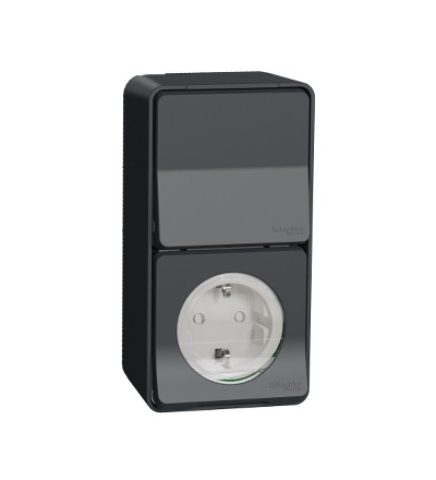 MUR36024 Kompletní Zásuvka 230V SCHUKO + spřepínač střídavý ř.6, IP55, antracit, Schneider Electric